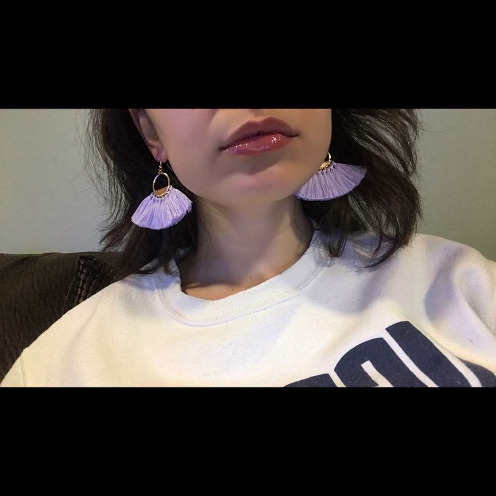 Lavender fan/fringe earrings